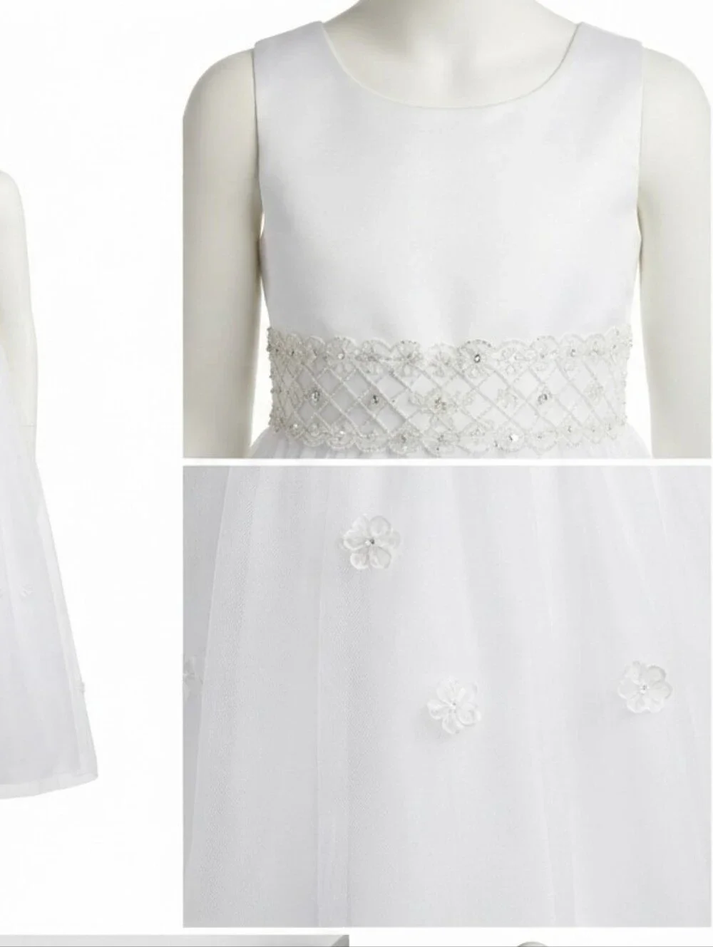American Princess White Flower Girl Dress with Beaded Waist